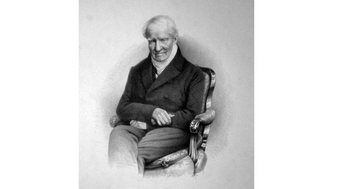 Alexander von Humboldt, Lithographie von Rudolf Hoffmann, 1857, Foto einer Originallithographie der ÖNB (Wien) (Lizenz: Public Domain)