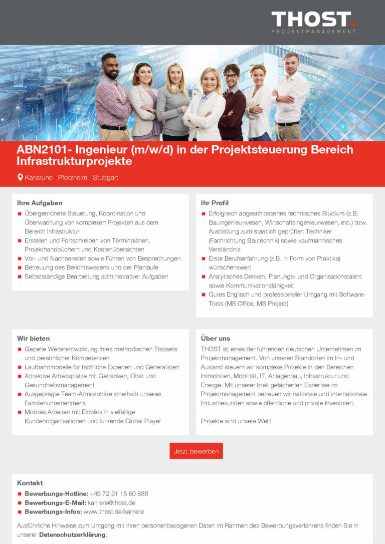 THOST: Ingenieur (m/w/d) in der Projektsteuerung Bereich Infrastrukturprojekte