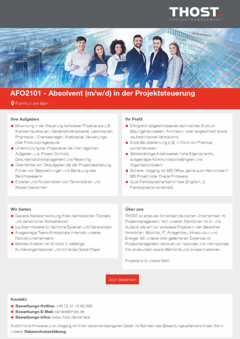 THOST: AFO2101 – Absolvent (m/w/d) in der Projektsteuerung