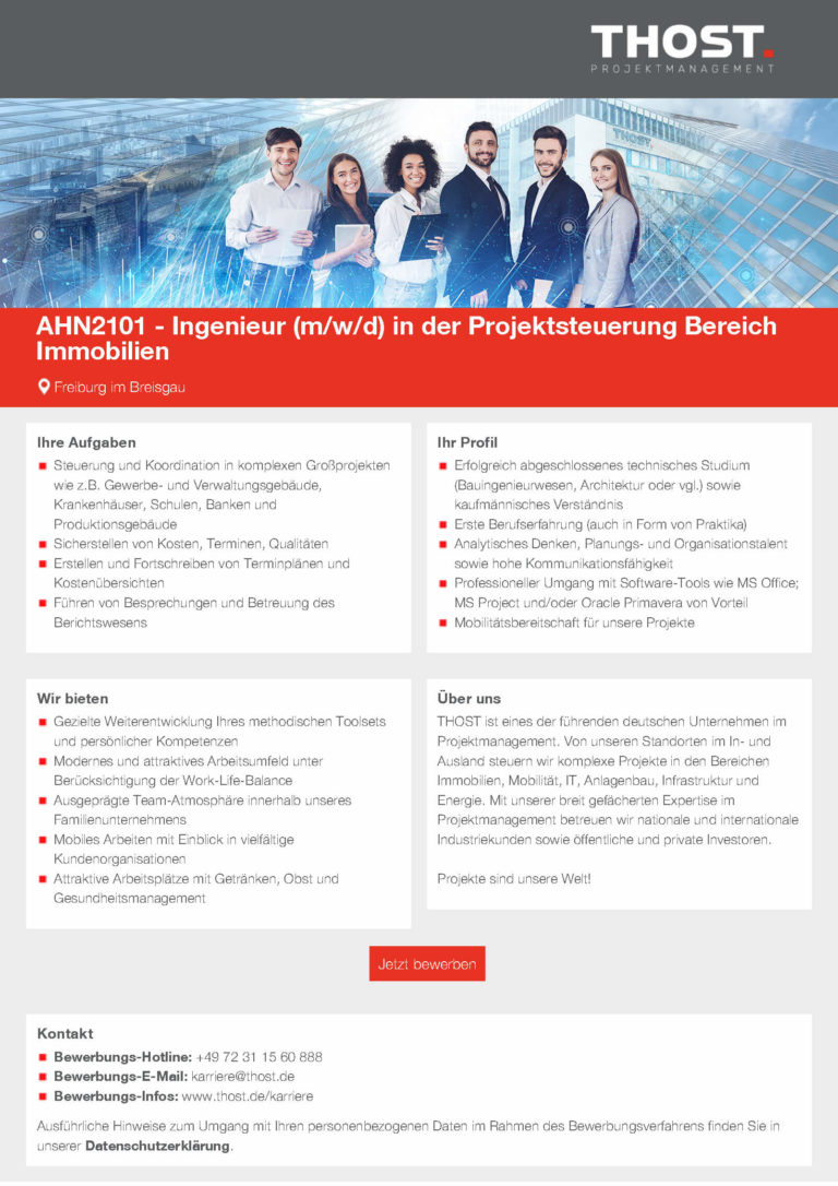 THOST: AHN2101 – Ingenieur (m/w/d) in der Projektsteuerung Bereich Immobilien