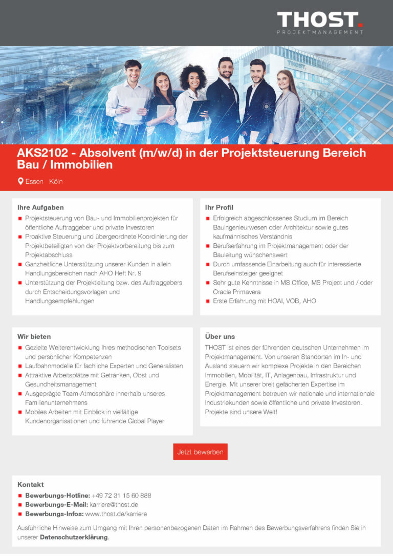 THOST: AKS2102 – Absolvent (m/w/d) in der Projektsteuerung Bereich Bau / Immobilien
